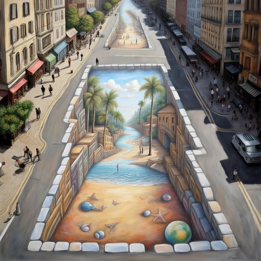 Surreal Tropical Beach Chalk Art Illusion