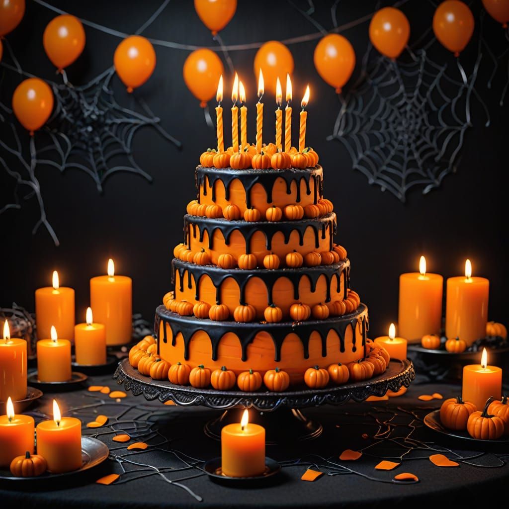 Halloween Birthday Cake Hyperrealistic HDR Cinematic