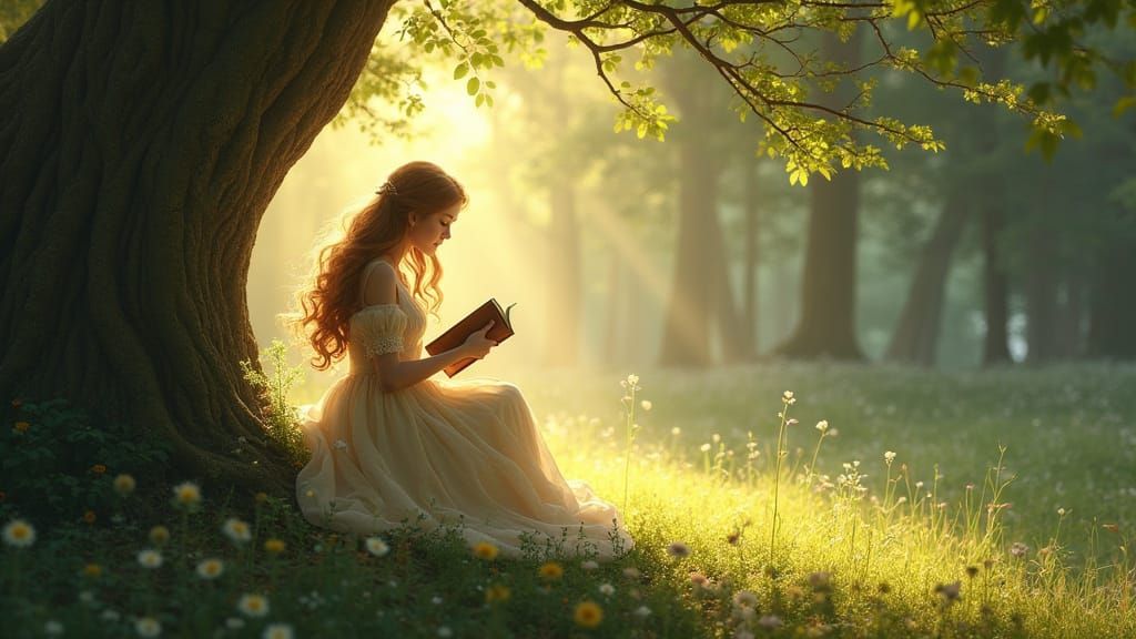 Elegant Medieval Princess in Lavender and Cream Robe Reads i...