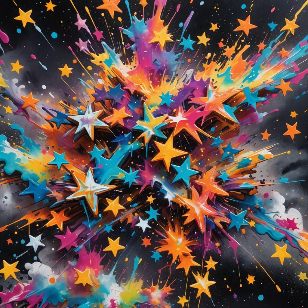 Luminous Crystallised Stars in Vibrant Street Art