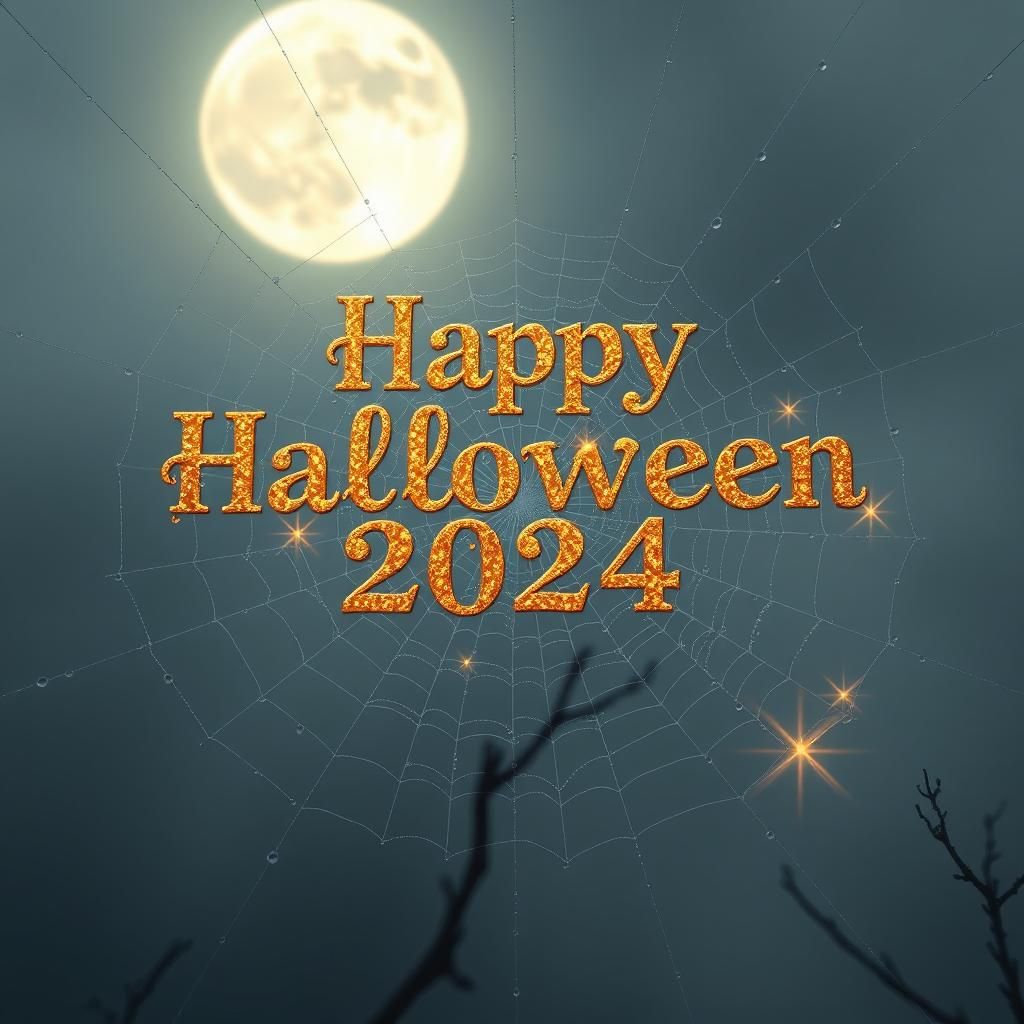 Happy Halloween Spiderweb in Gold Filigree