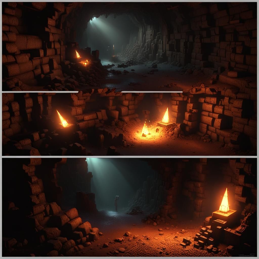 Dark Fantasy Mine with Glowing Eyes, Detailed Art