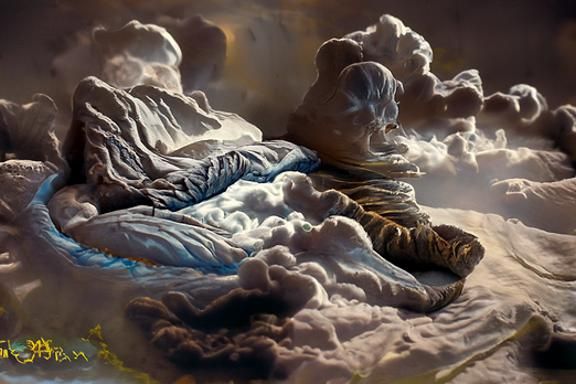 Cloud Bed: Sinister Astral Illustration in Mixed Media