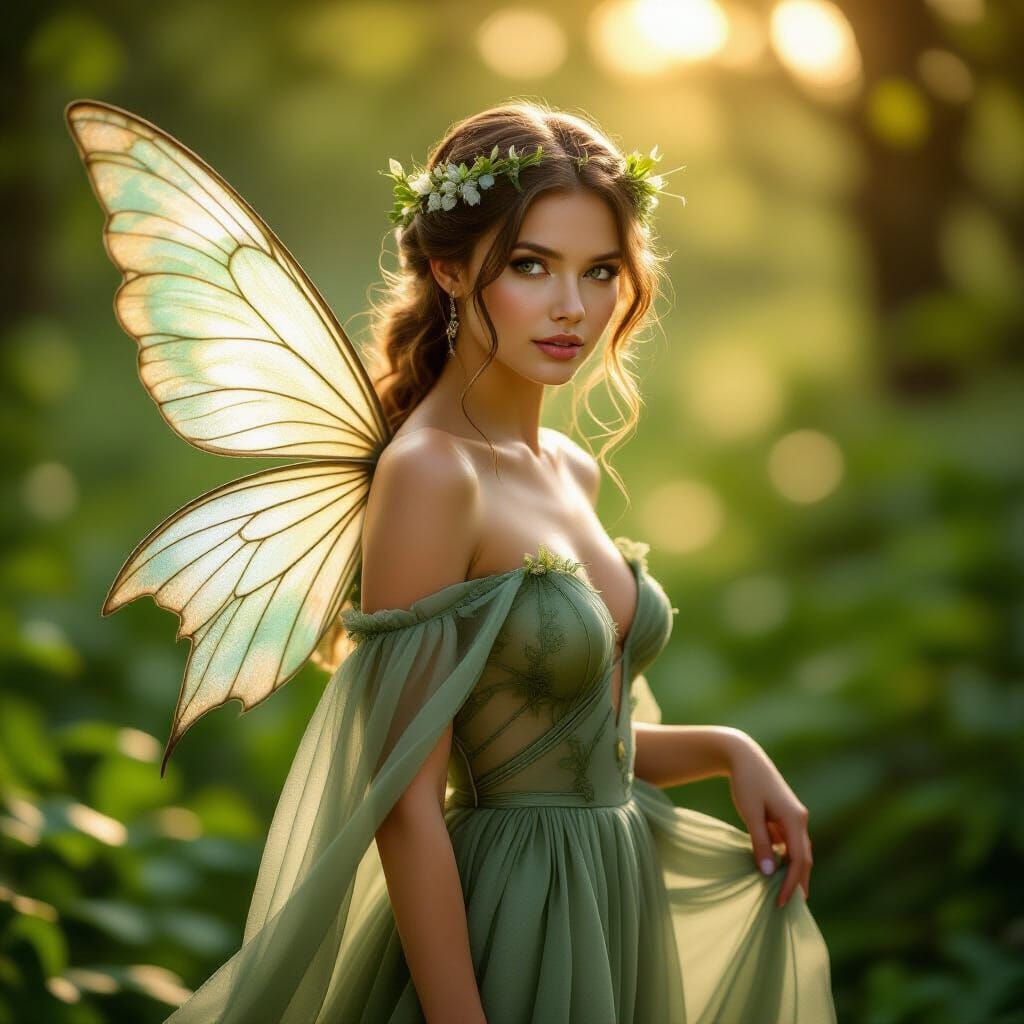 Ethereal Fairy in Lush Forest, Photography Style