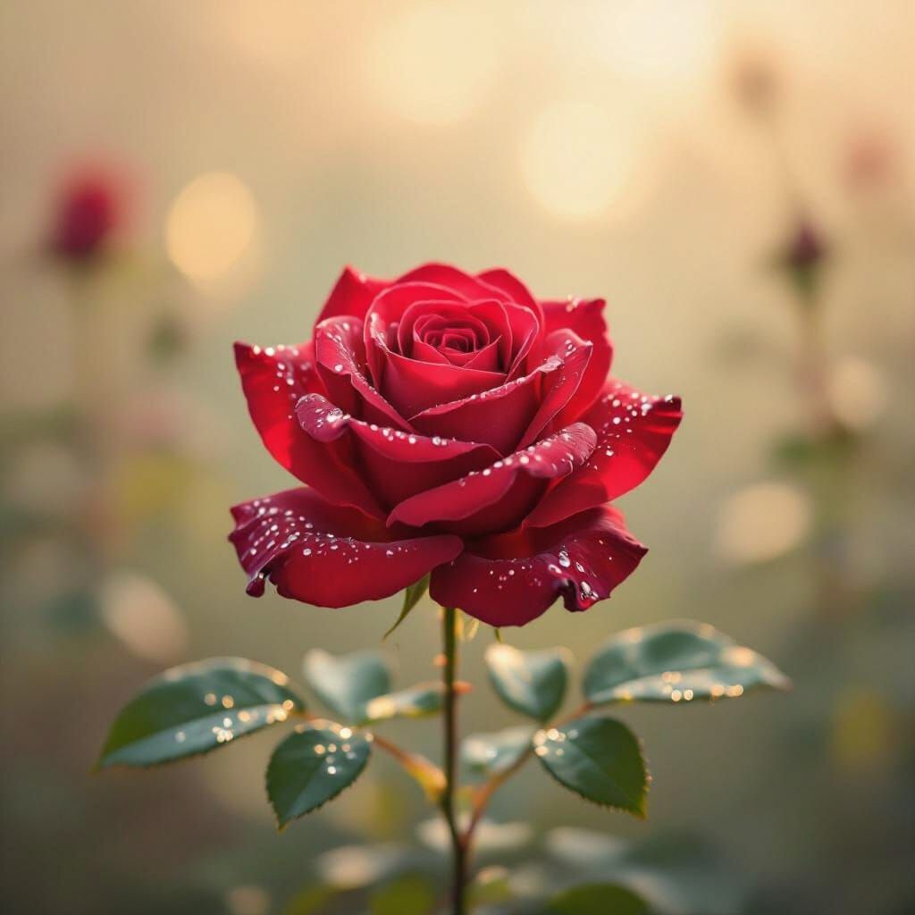 Vibrant Red Rose in Golden Light: Romantic Art Style