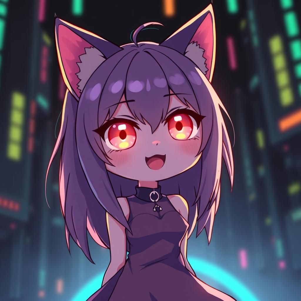 Cyberpunk Catgirl in Anime Synthwave Style