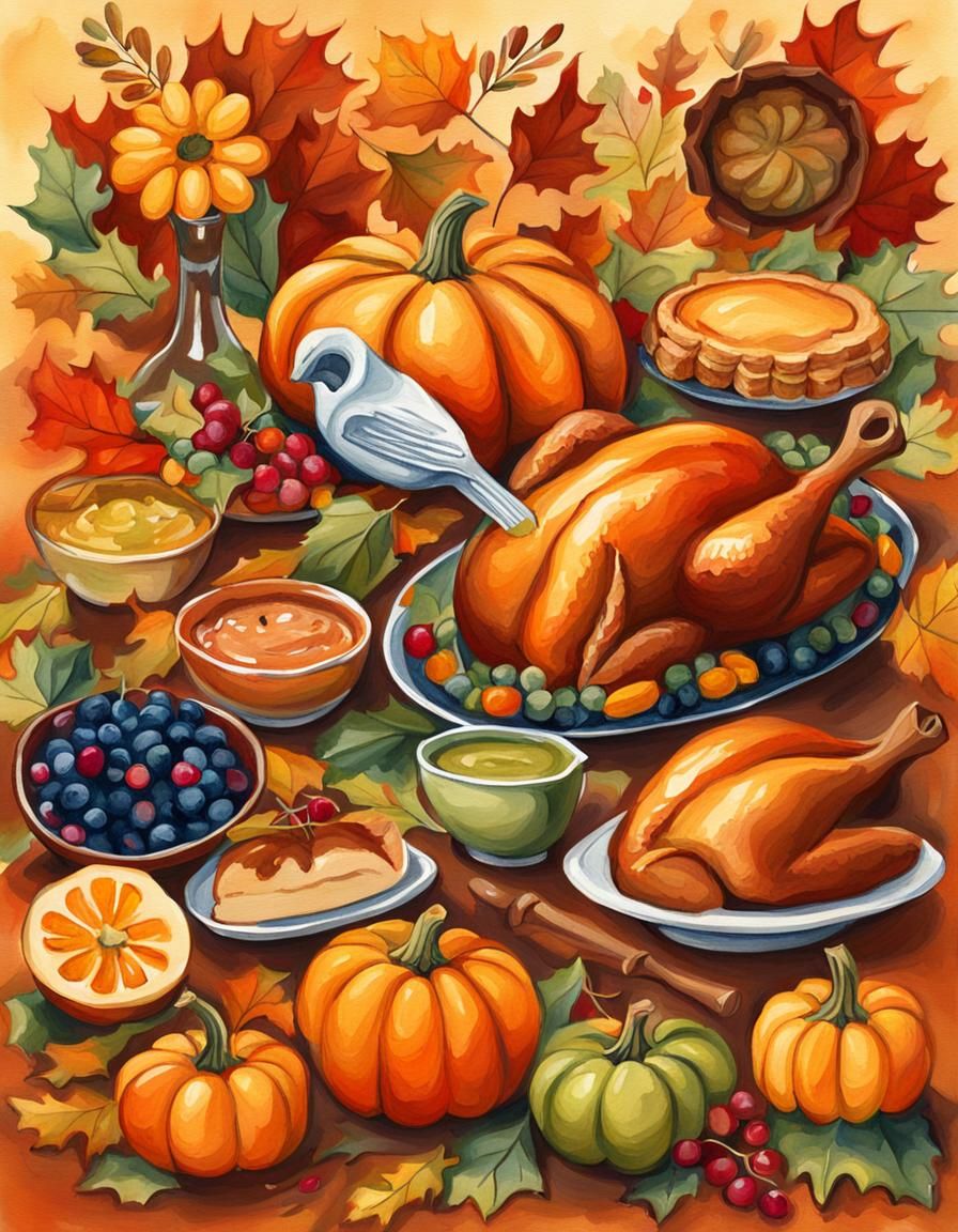 Thanksgiving Greeting Card in Gouache Style