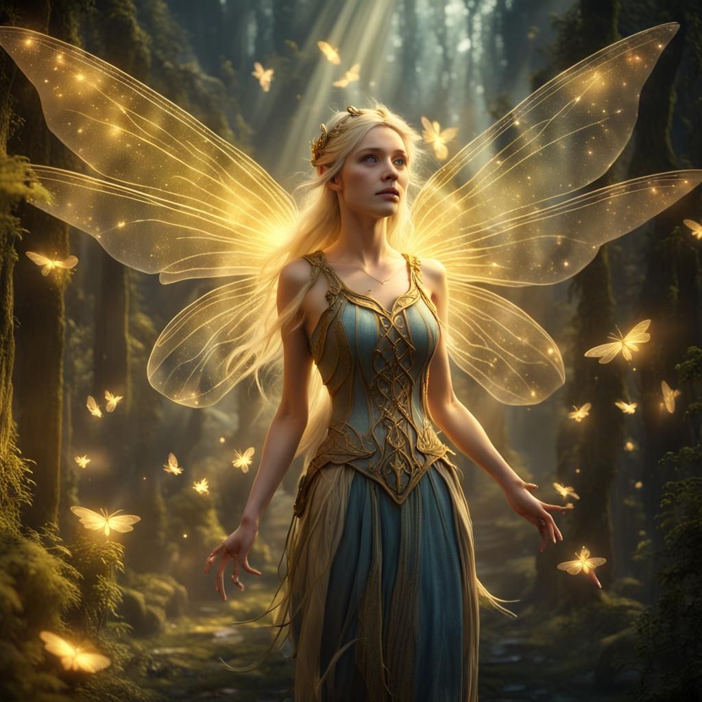 Light Fairy Soaring Through Enchantia in Fantasy Art