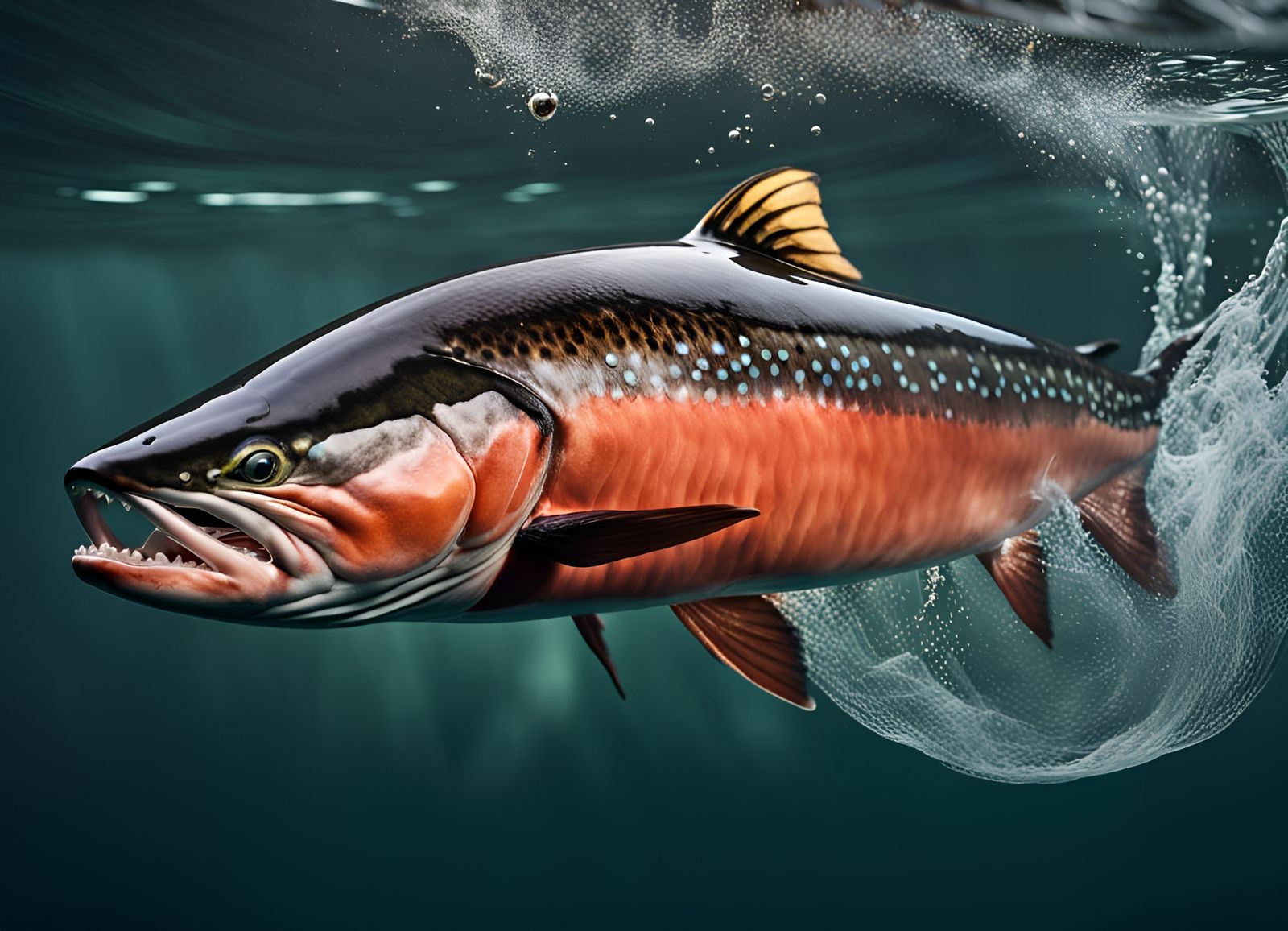 King Salmon Leaping Upstream: Photorealistic Close-Up