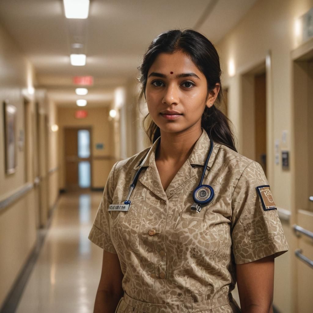 Hyper-Realistic Portrait of Indian Nurse in Hospital