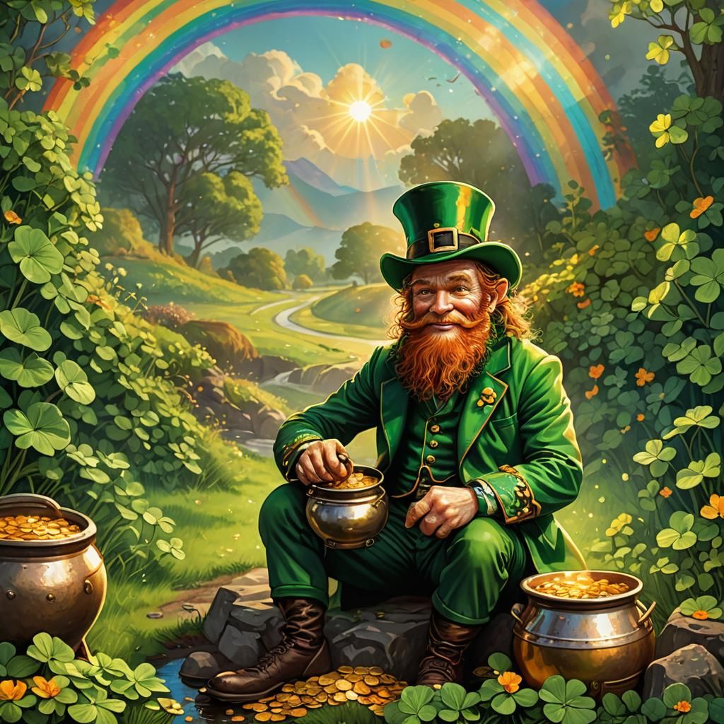 Leprechaun at Rainbow's End: Irish Folklore Art