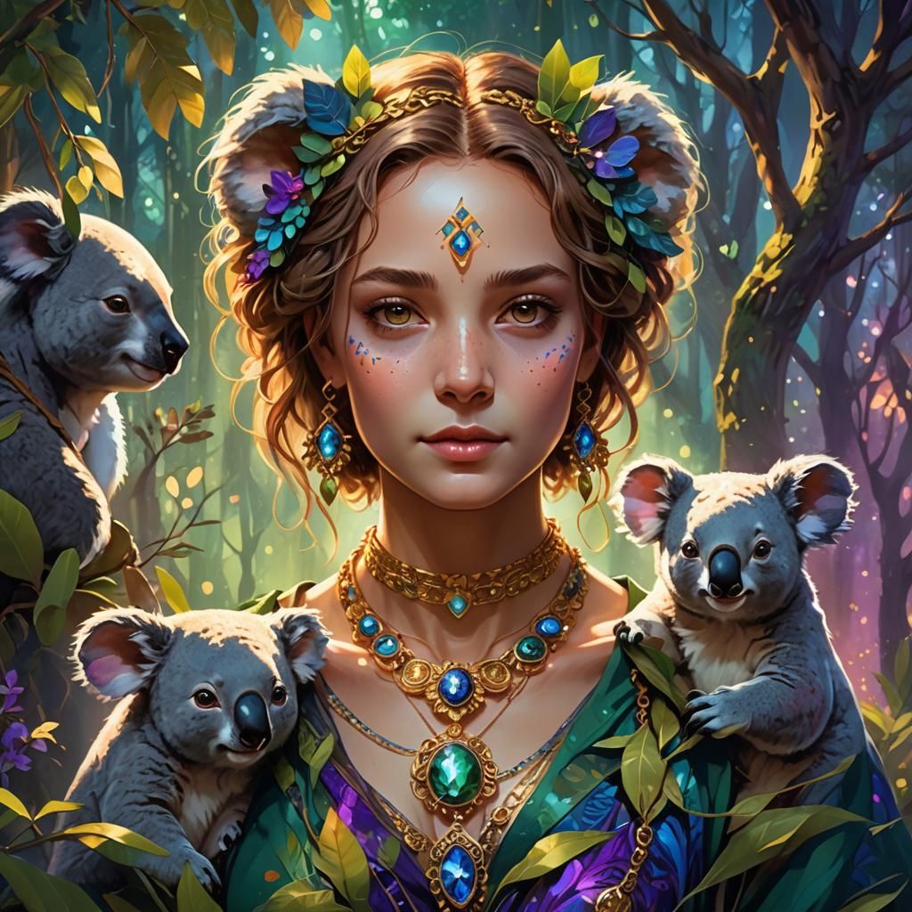 Elf Holding Koala: Fantasy Art Masterpiece