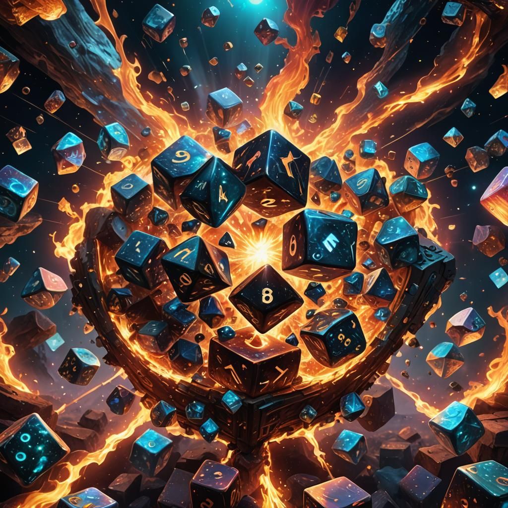 Fiery Dice: A Cosmic Dark Fantasy Illustration