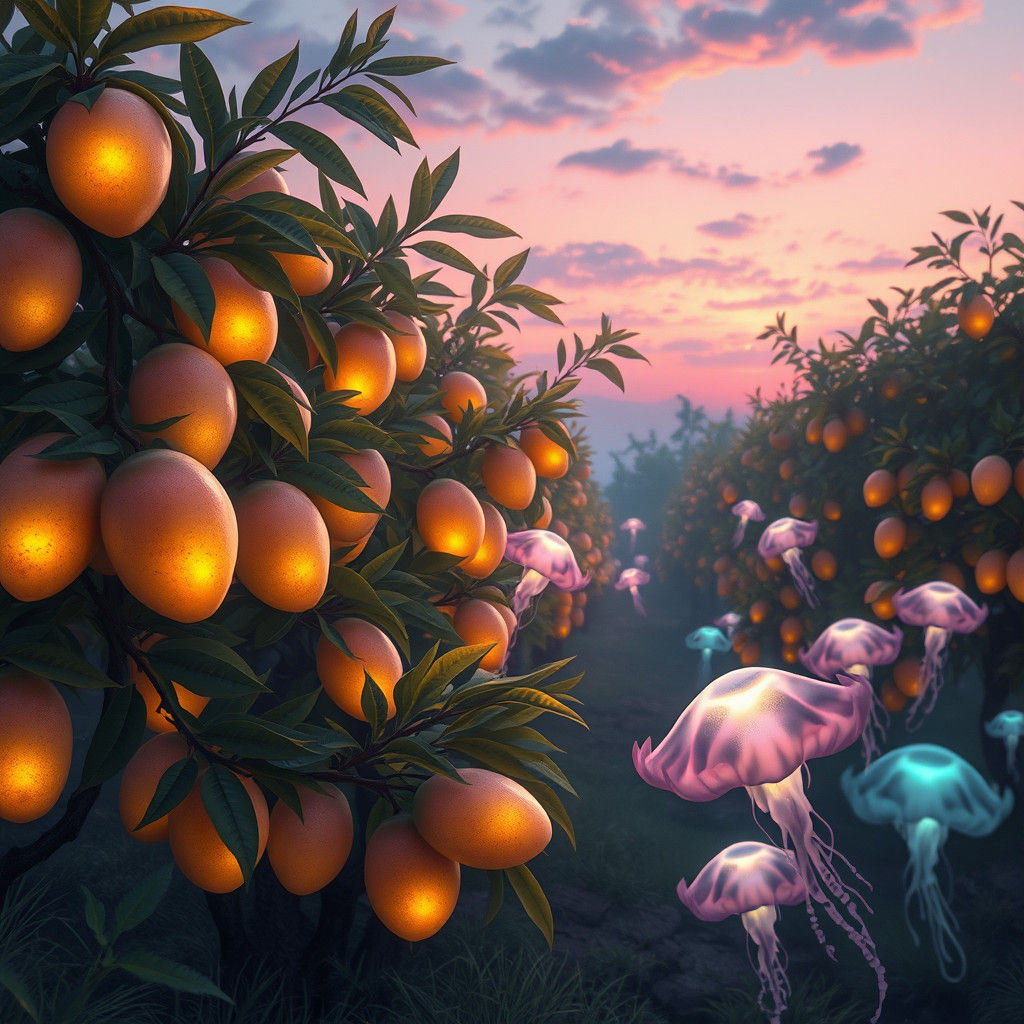 Glowing Mango Orchard in Impressionistic Style