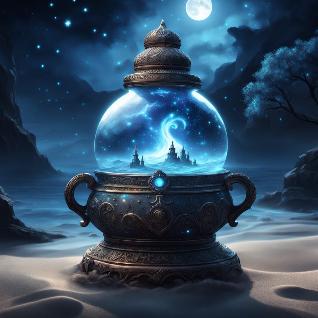 Mystical Genie Emerges on Moonlit Beach