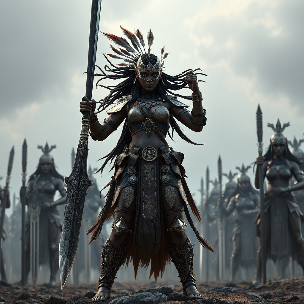 Fierce Haitian Amazonian Warrior with Obsidian Sword