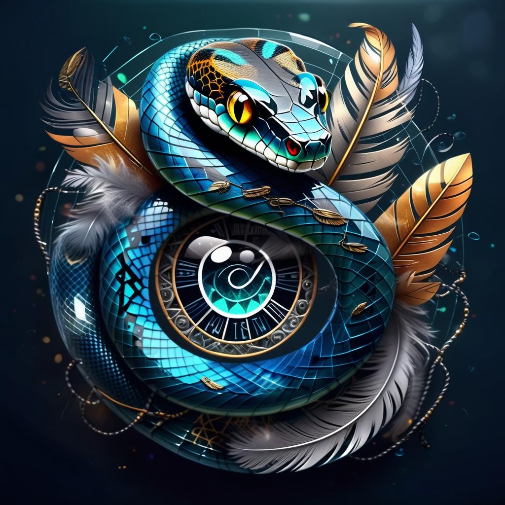 Glass and Feather Serpent in Hyperrealistic Style