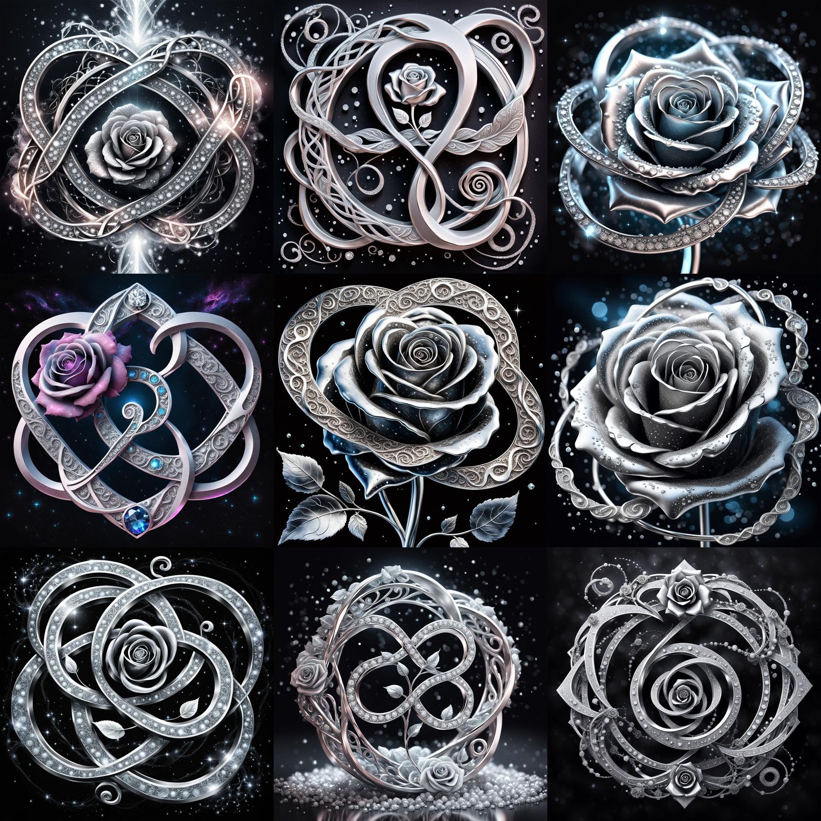Silver Infinity Rose with Diamond, Energy Particles