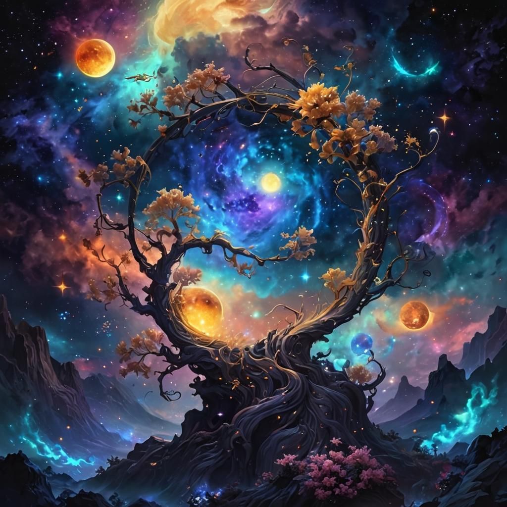 Galactic Zodiac Fireflies in Baroque Art Nouveau Style