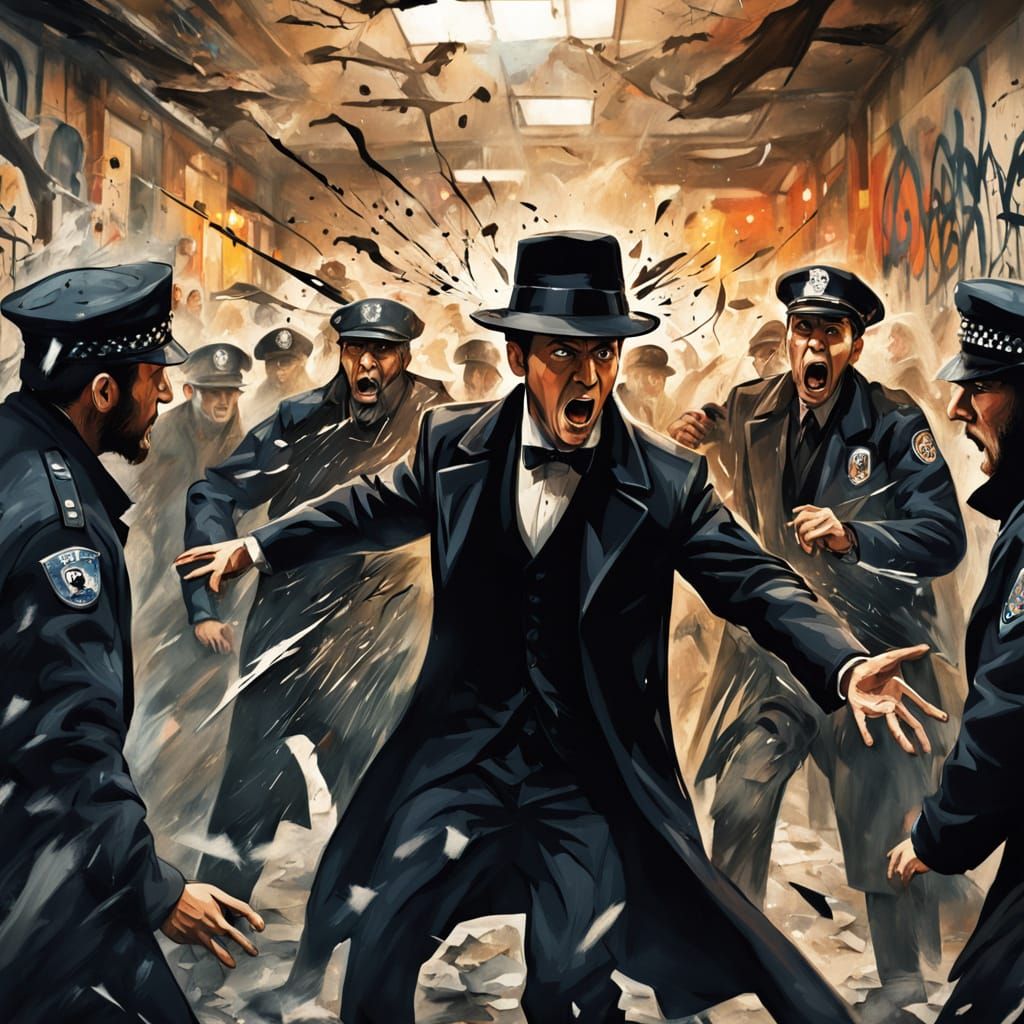 Clash: Orthodox Men vs Police in Digital Art