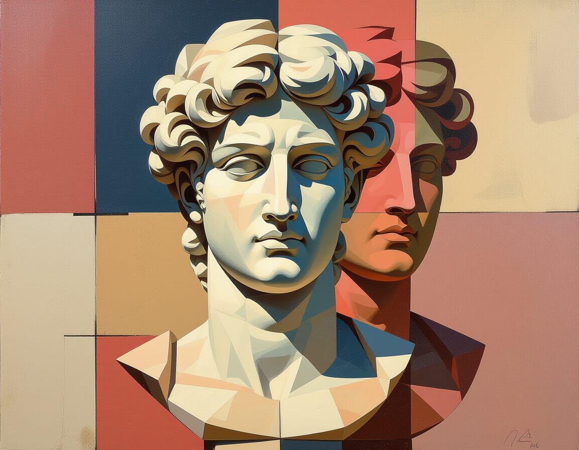 Cubist Bust Meets Modern Portrait in Abstract Oil Painting