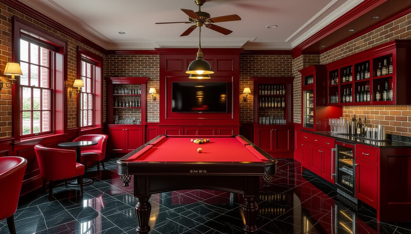 Victorian Billiards Room in Rich Red Tones