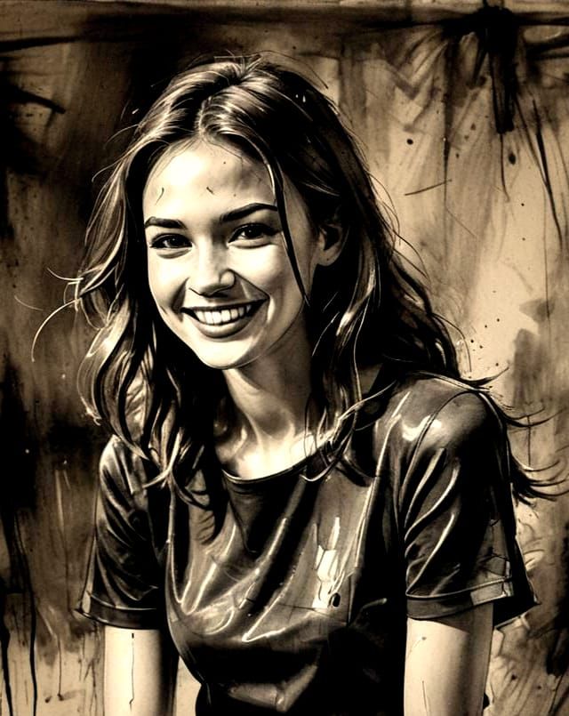 Girl in Heels: Charcoal Drawing with Wet Wash