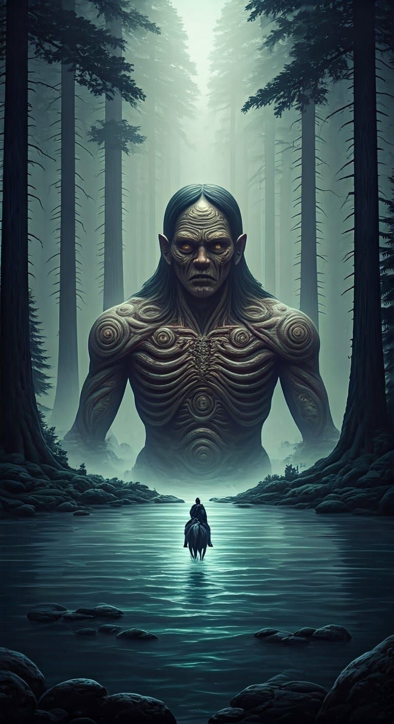 Oriental Demon Emerges from Pearl Waters, Surreal Horror