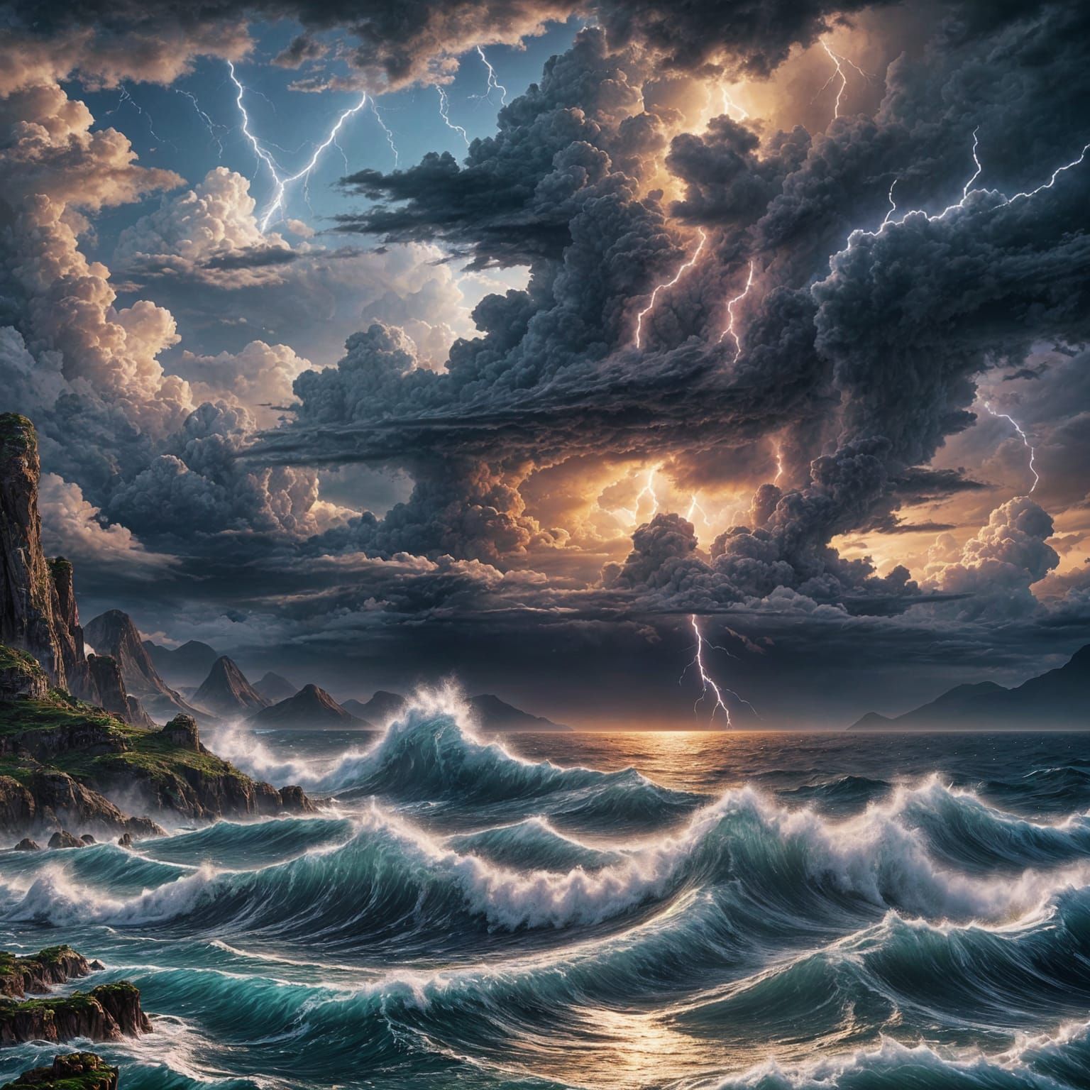 Stormy Ocean Mountains in Detailed 3D Anime Art