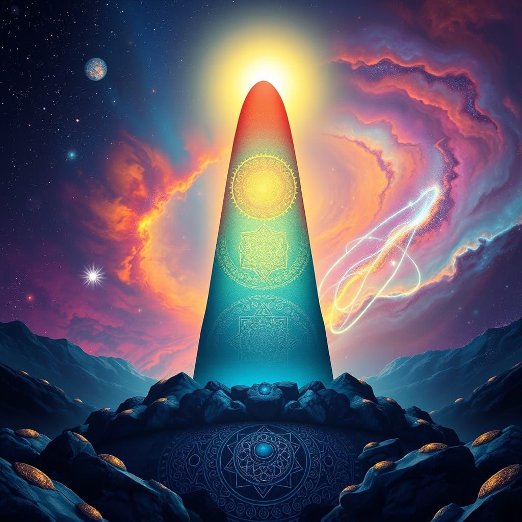 Glowing Cosmic Shiva Lingam with Ethereal Aura