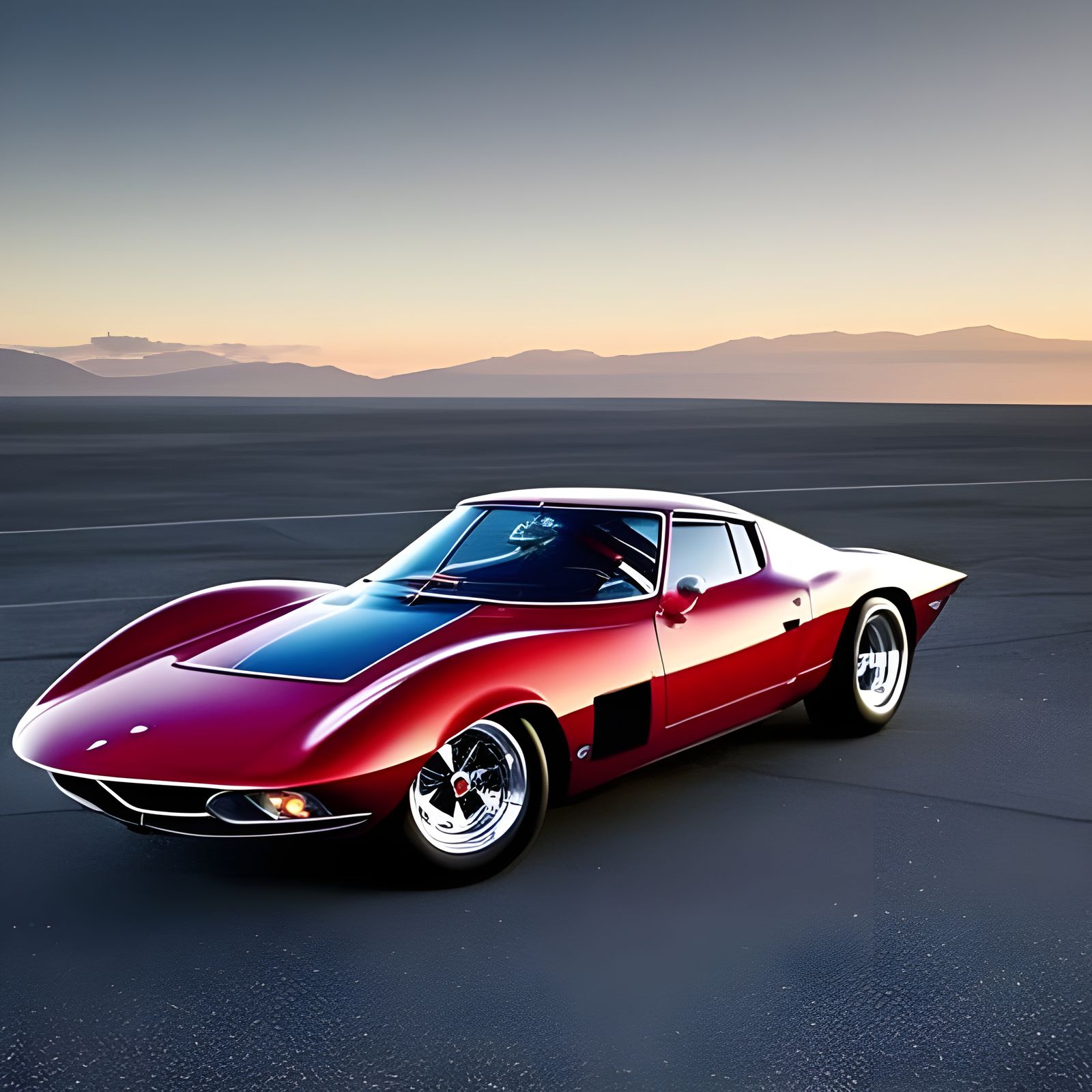 Symmetrical Wild 60's Cars in Hyperrealistic Style