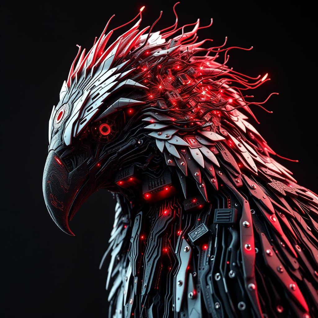 Digital Art Portrait of a Raven in Circuit Board Skin