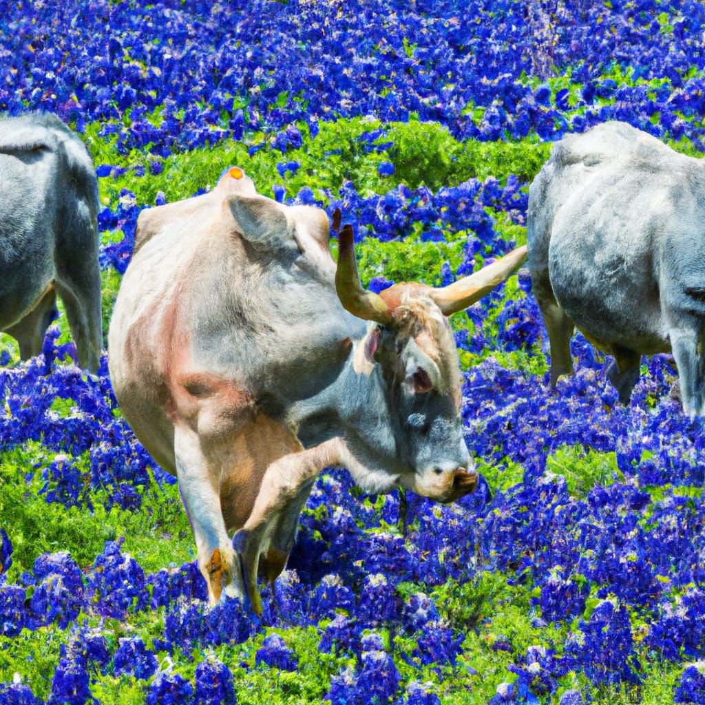 Brahma Bulls in Bluebonnets: Abstract Art