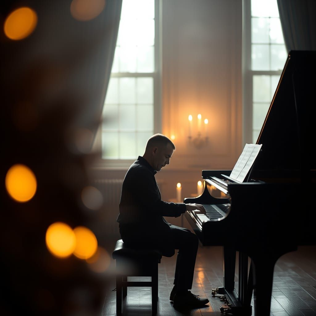 Soulful Piano Moment in a Warm Candlelit Ambiance