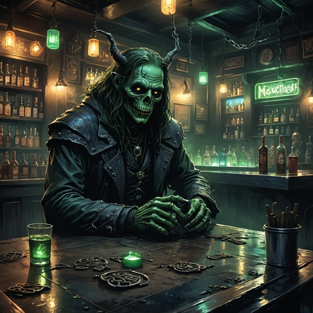 Cosmic Horror at Gothic Bar: Dark Fantasy Illustration