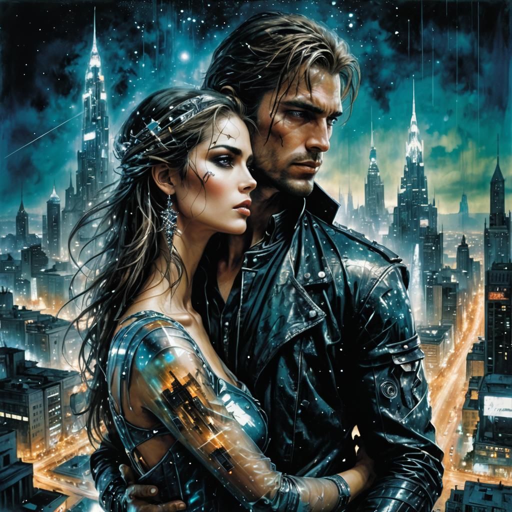 Futuristic Couple in Double Exposure Art