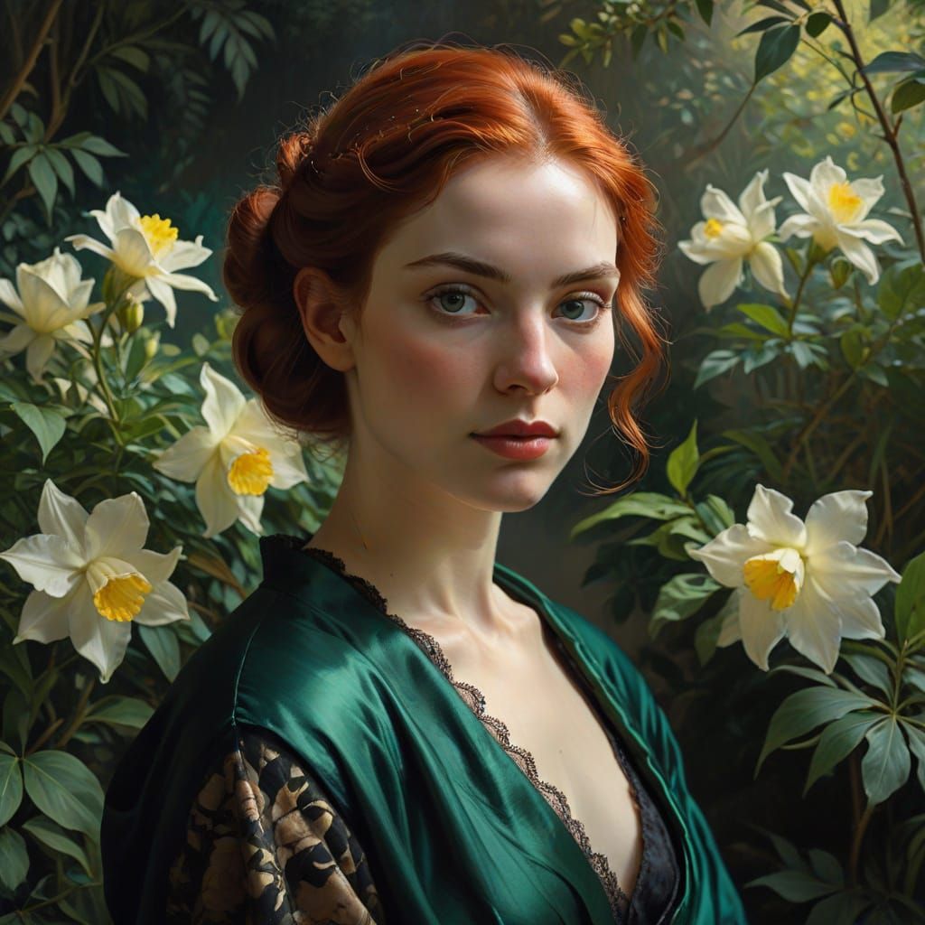 Elegant Modern Woman in Impressionist Landscape