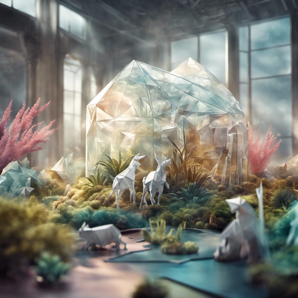 Futuristic Crystal Cityscape with Fantasy Flora and Fauna