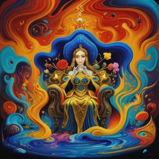 Goddess Hilaritas in a Surrealist Oil Painting