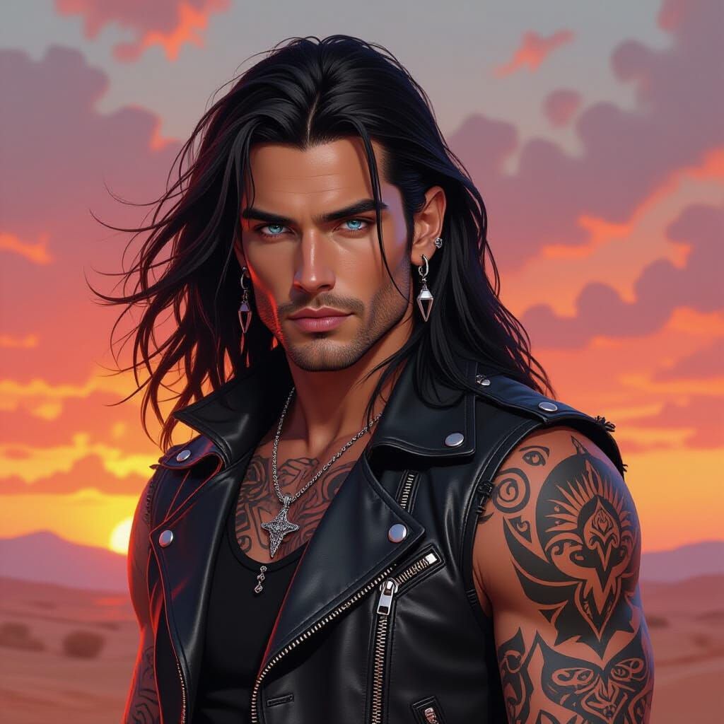 Striking Demon Man with Mystical Tattoos