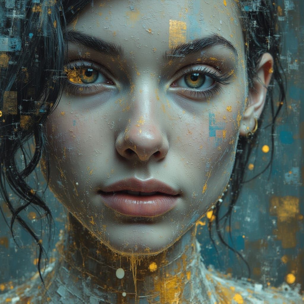 Filigree Portrait in Petrol Blue and Gold