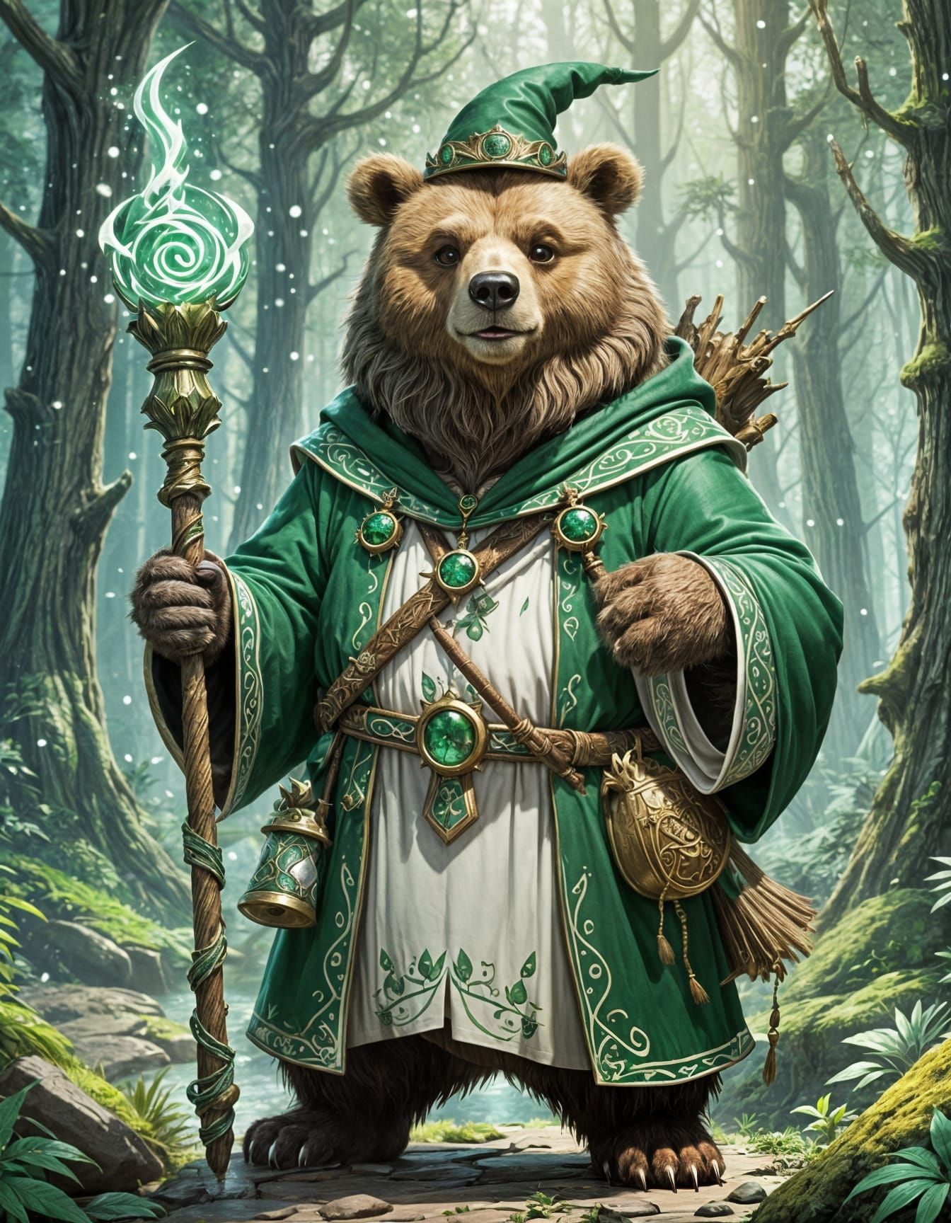 Bear Wizard in Fantasy Forest, Disney-Inspired Art