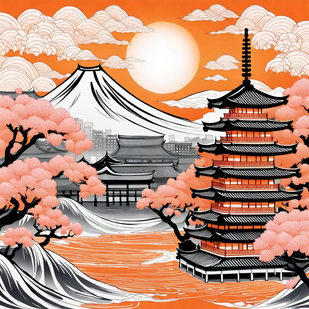 Tsunami Devastates Japanese City with Lanterns and Sakura