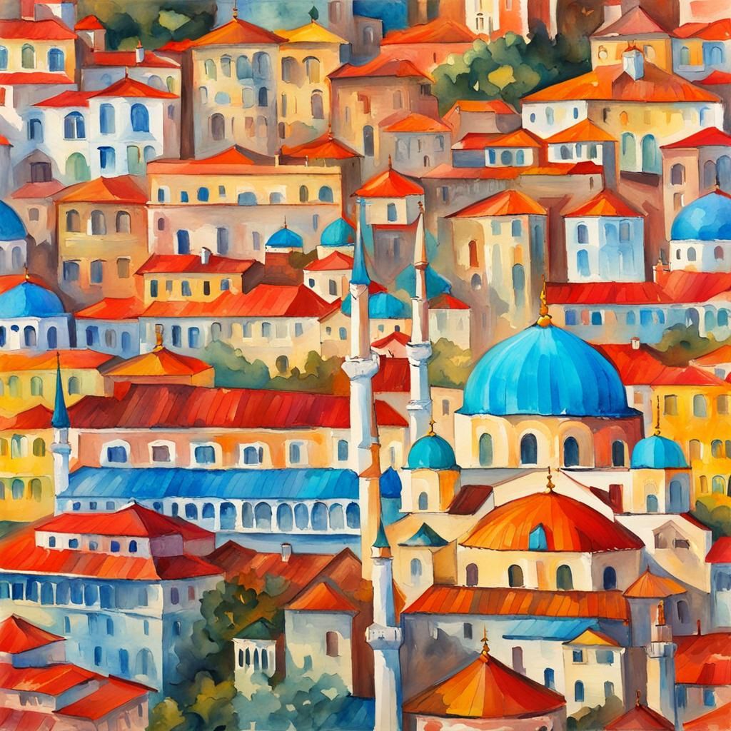 Istanbul in Gouache Style: A Watercolor Masterpiece