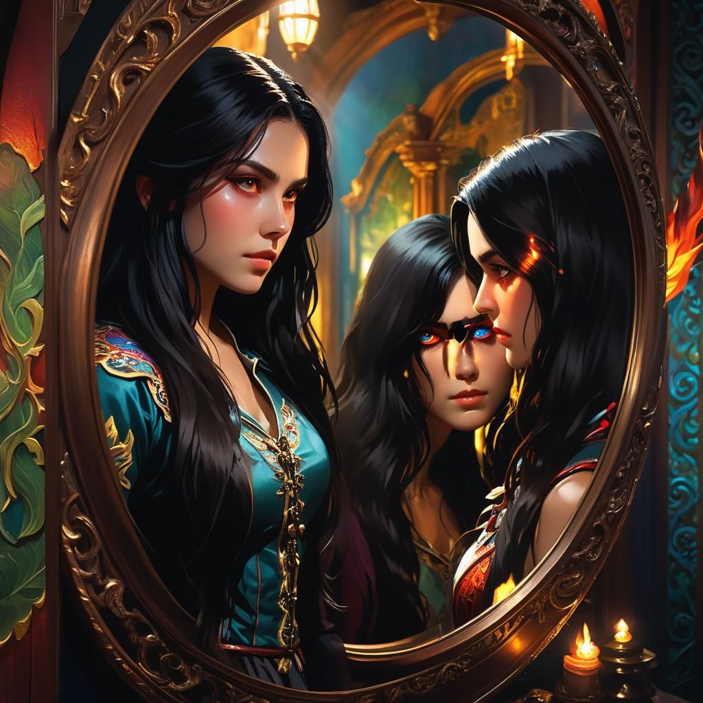 Adventurer's Demonic Reflection: Hyperrealistic Concept Art