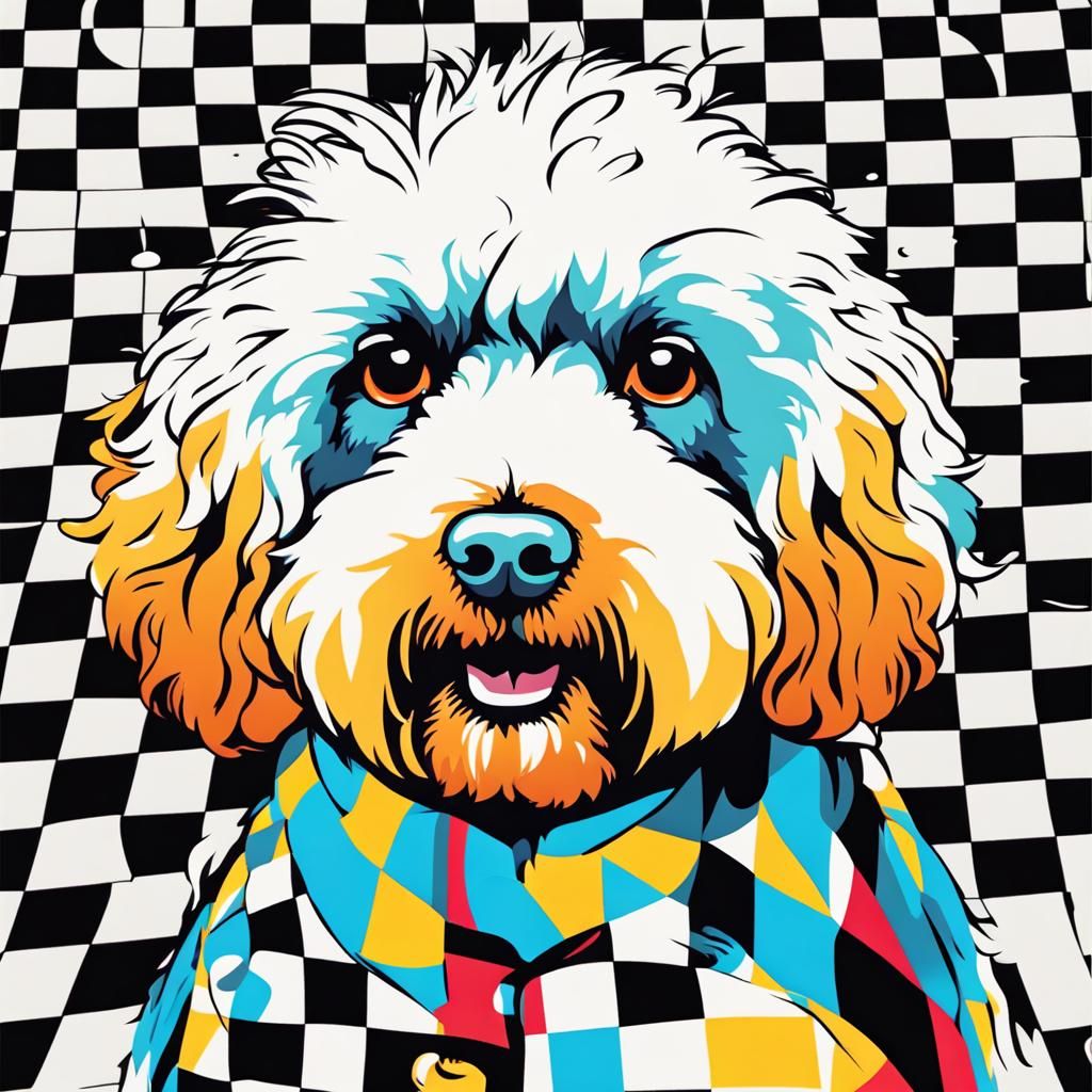 White Cockapoo in Pop Art Geometric Style