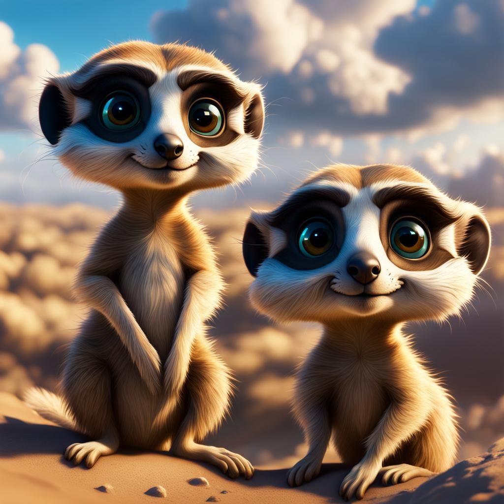 Adorable Meerkat in Steppe: Chibi Fantasycore Artwork