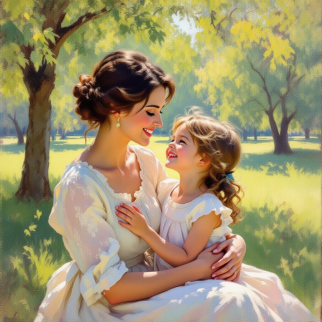 Mother and Daughter Enjoying Summer Day in Park