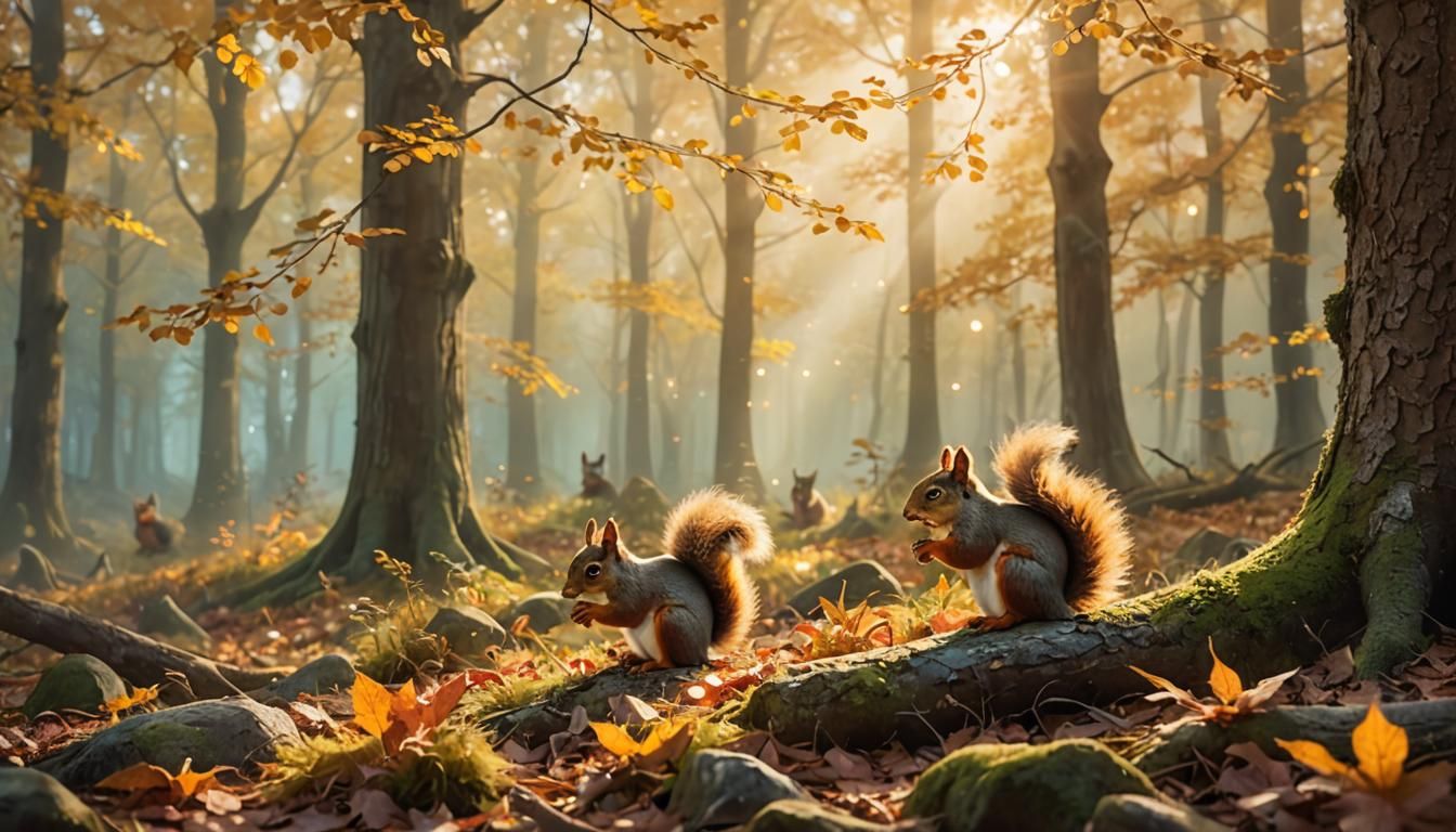 Enchanted Autumn Forest Landscape with Golden Light