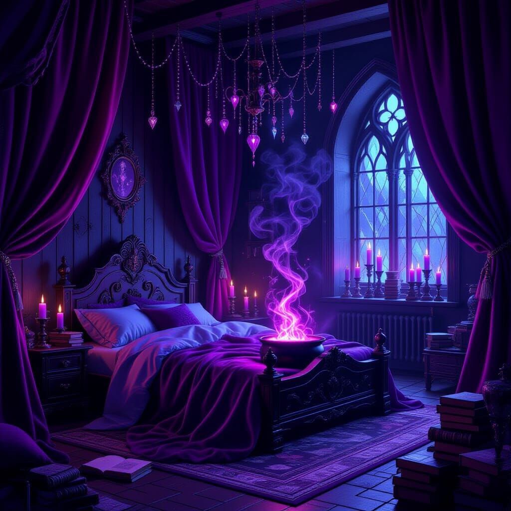 Witch's Enchanted Sanctum with Pink Magic Cauldron